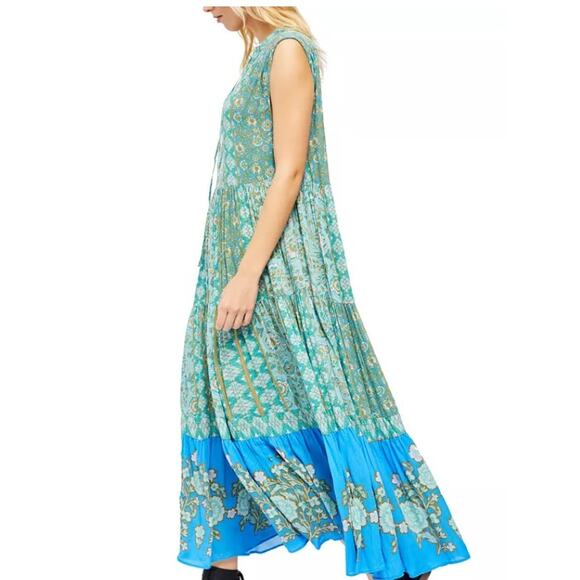 FREE PEOPLE Hanalei Bay Maxi Dress Medium Blue Floral Oversized Lace Boho Beachy - Picture 6 of 14
